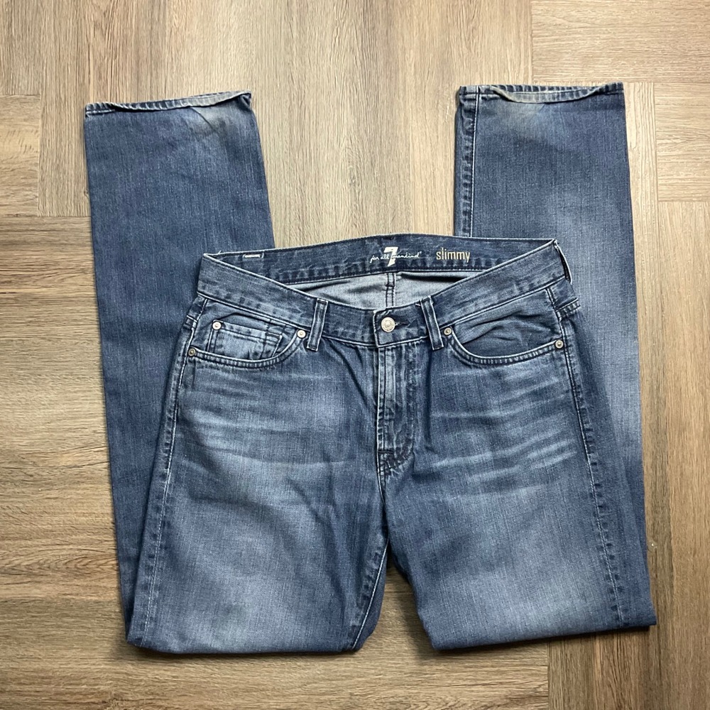7 For All Mankind Slimmy Jeans Mens 33 Medium Wash Blue Cotton Straight Leg